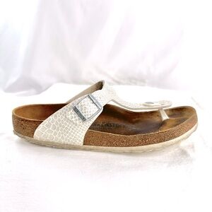 Birkenstock Women Size 11 White Gold Glitter Snakeskin Birko Flor Thong Sandal